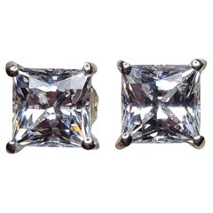 Princess Cut Moissanite Silver Stud Earrings 925 Silver.