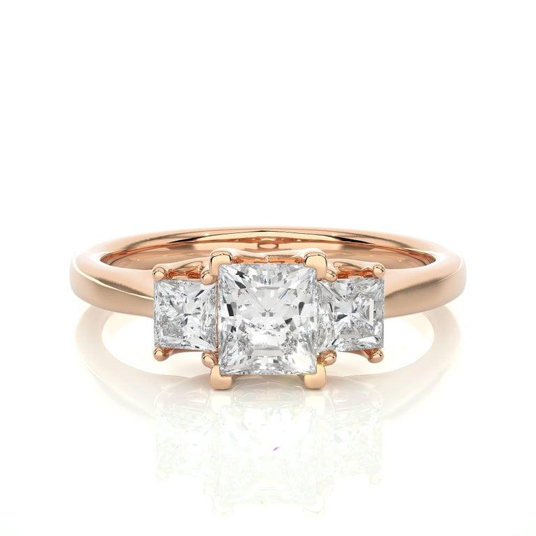 For Sale:  Princess Cut Moissanite Three Stone Ring in Gold Plated Silver for Fiance Gift 8
