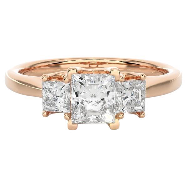 For Sale:  Princess Cut Moissanite Three Stone Ring in Gold Plated Silver for Fiance Gift