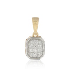 Princess Cut Natural Diamond 14k Yellow Gold Minimalist Tag Pendant Jewelry