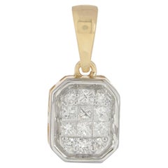 Princess Cut Natural Diamond 14k Yellow Gold Minimalist Tag Pendant Jewelry
