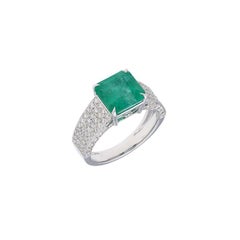 Men's 18K White Gold Ring with 3.4ct Emerald and 1.07ct Diamonds