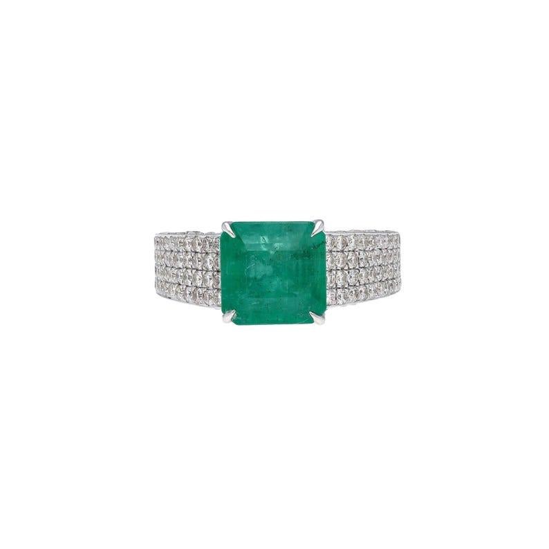 Prinzessinnenschliff Natürlicher Smaragd Diamant Goldring in 18k Herren im Angebot