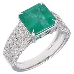 Princess cut Natural emerald diamond gold ring in 18k