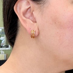 Princess Cut Orange Sapphire Earrings 18k Yellow Gold