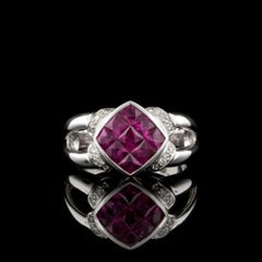 Princess Cut Pink Ruby Antique Ruby Engagement Ring, Art Deco Ruby Wedding Ring
