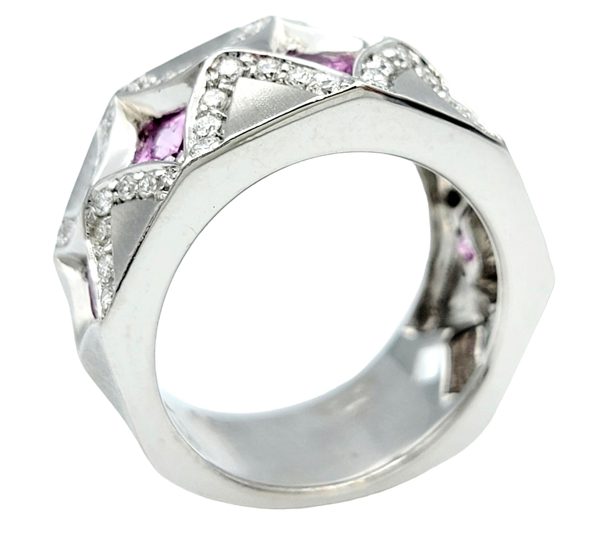 Women's Princess-Cut Pink Sapphire and Diamond Band Ring in Brushed 18 Karat White Gold For Sale