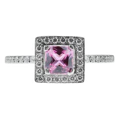 Princess Cut Pink Sapphire and Diamond Square Cluster Ring in 18K Gold