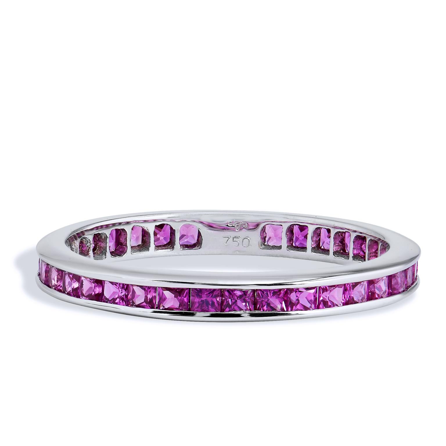 Women's Princess Cut Pink Sapphire Band Ring 6.5 For Sale