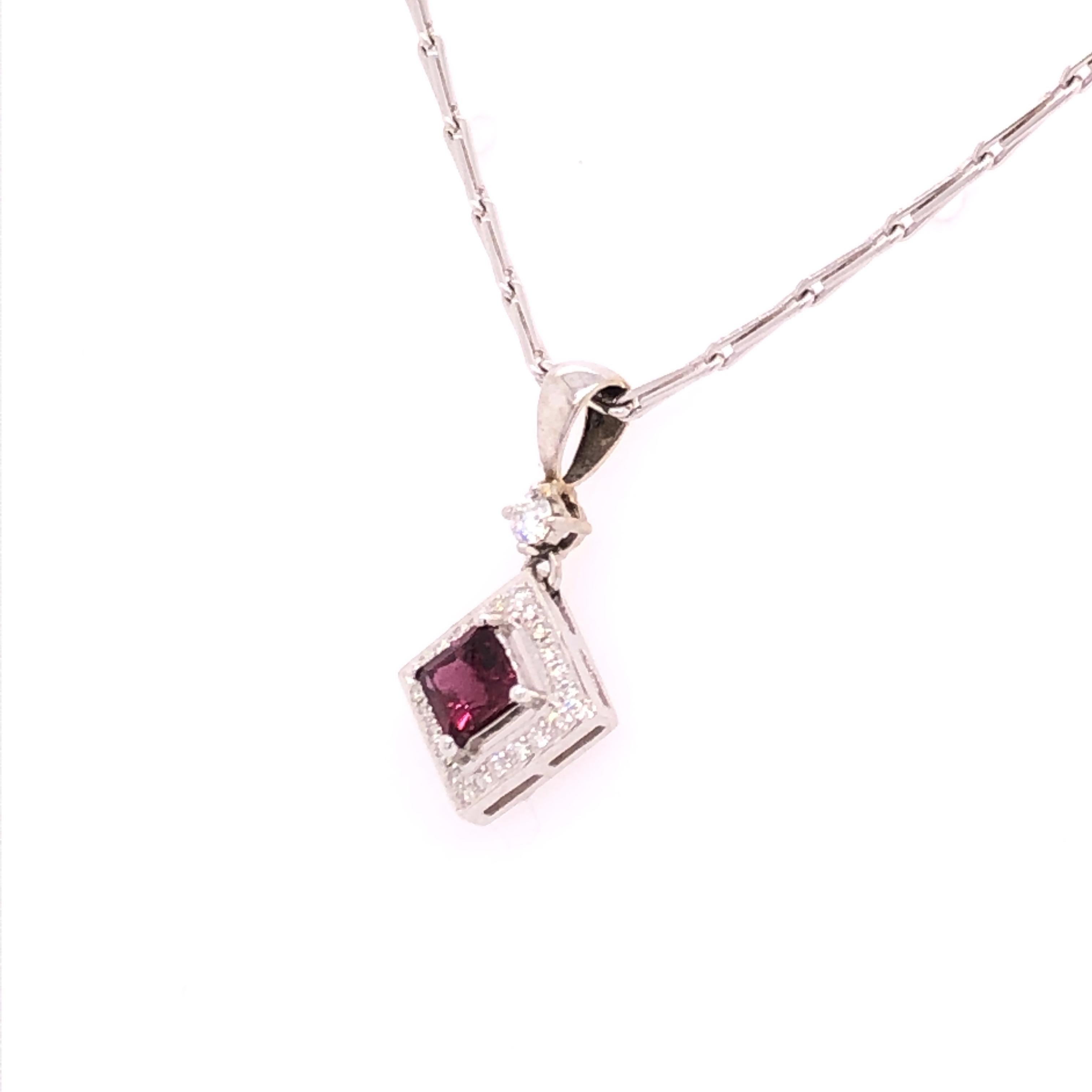Contemporary Princess Cut Pink Sapphire, Diamond, and White Gold Necklace