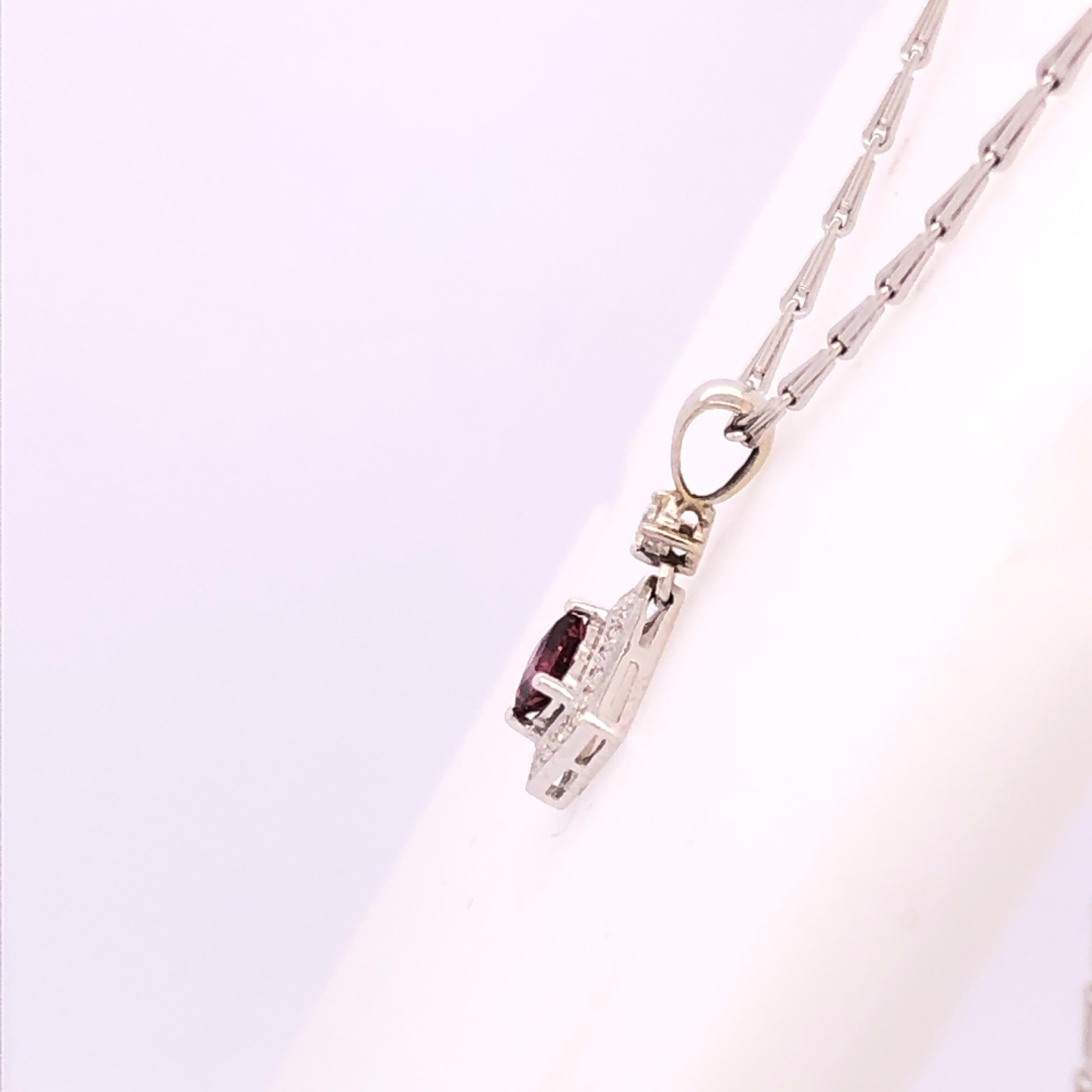 Women's Princess Cut Pink Sapphire, Diamond, and White Gold Necklace