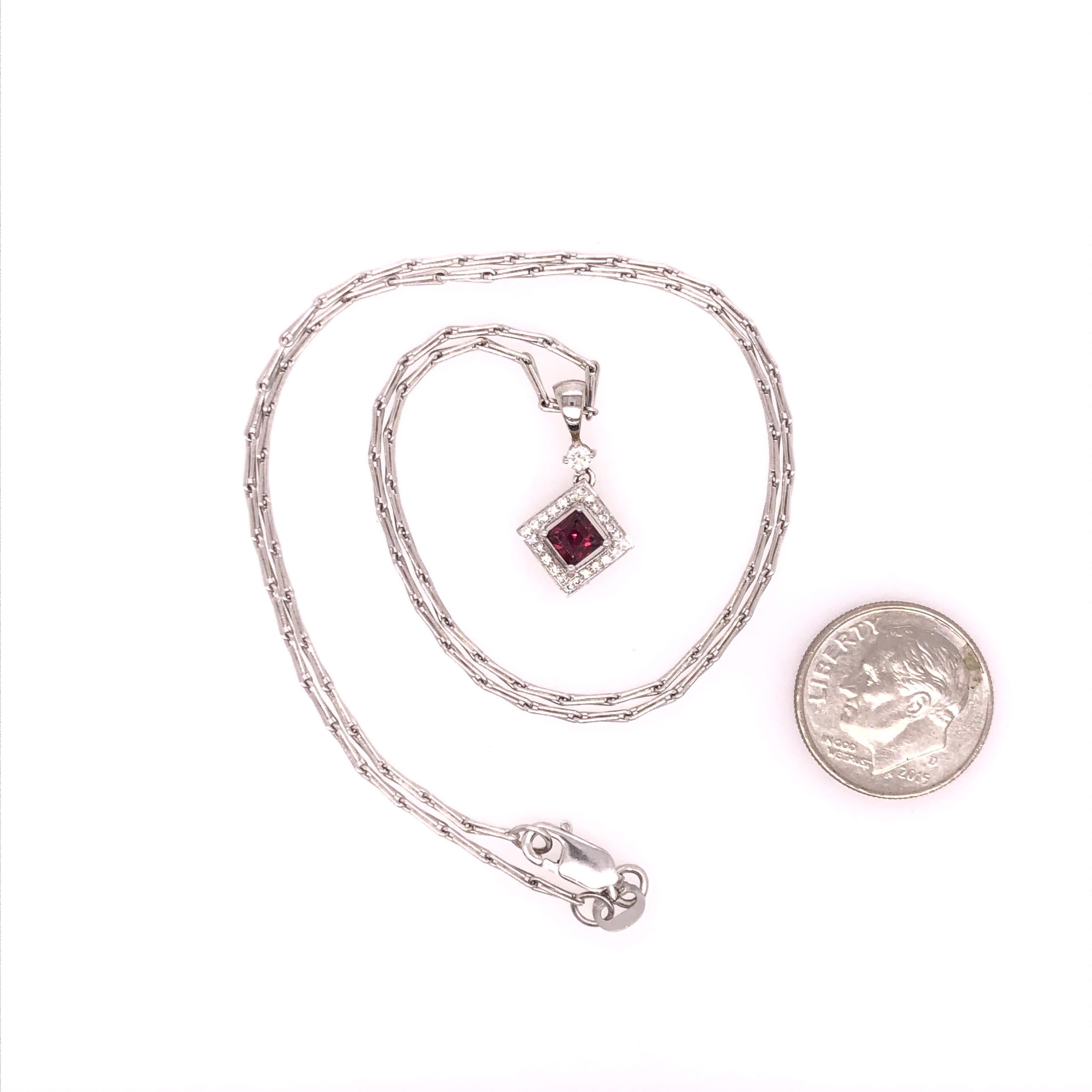Princess Cut Pink Sapphire, Diamond, and White Gold Necklace 1