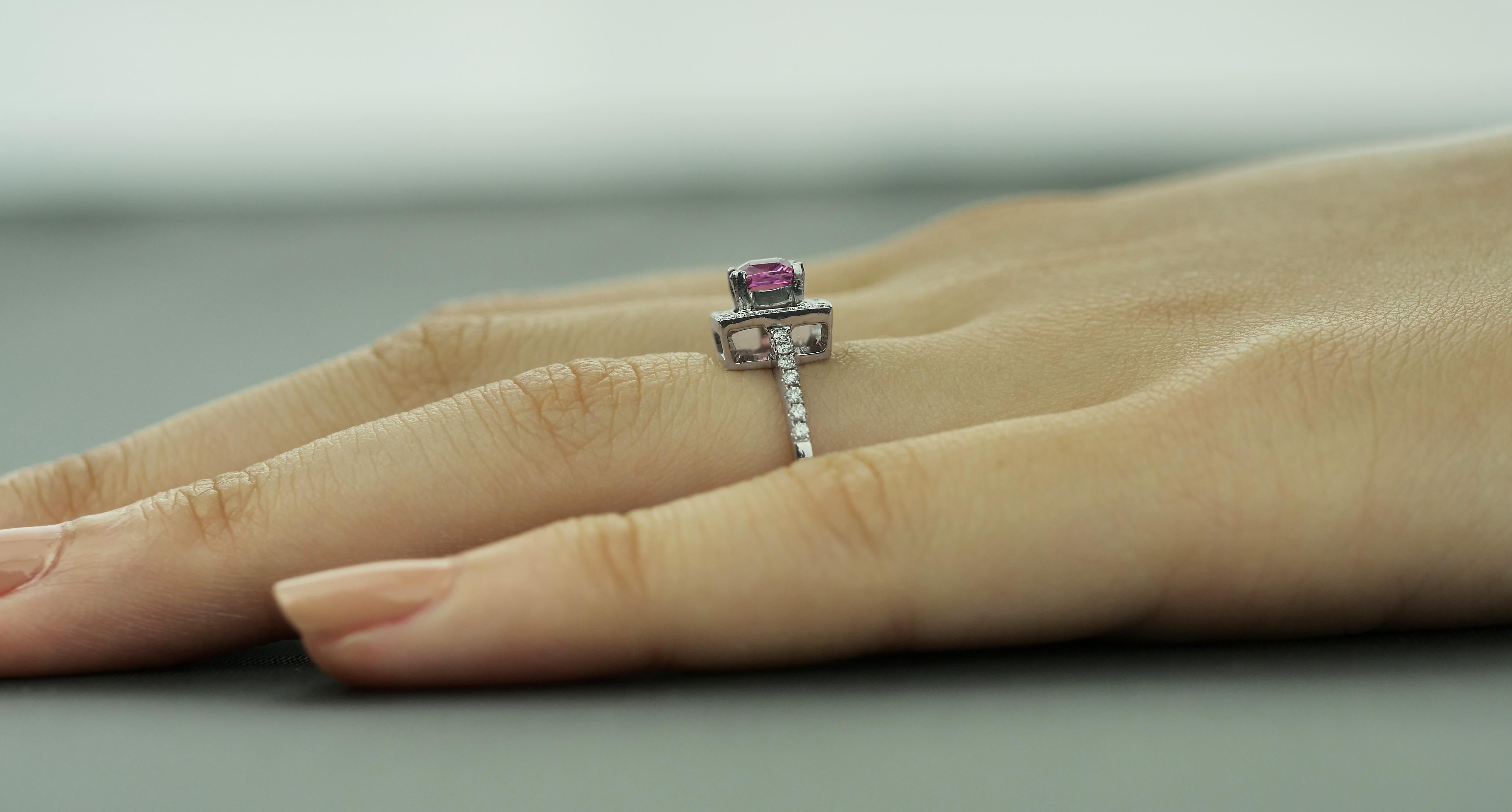 square pink sapphire ring