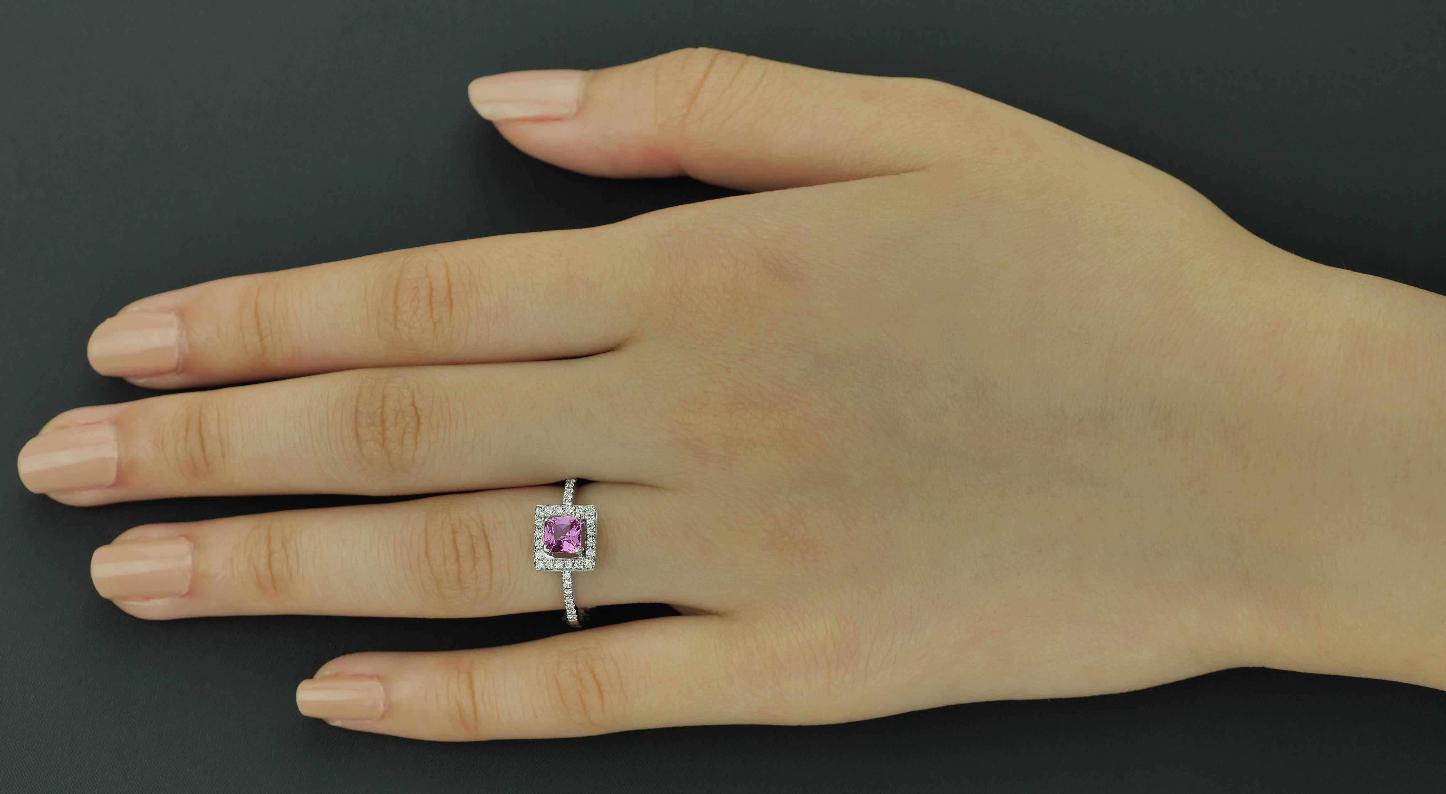 Modern Princess Cut Pink Sapphire and Diamond Square Cluster Ring in 18K Gold