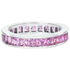 Princess Cut Pink Sapphire, Eternity Band Set In 18kt White Gold