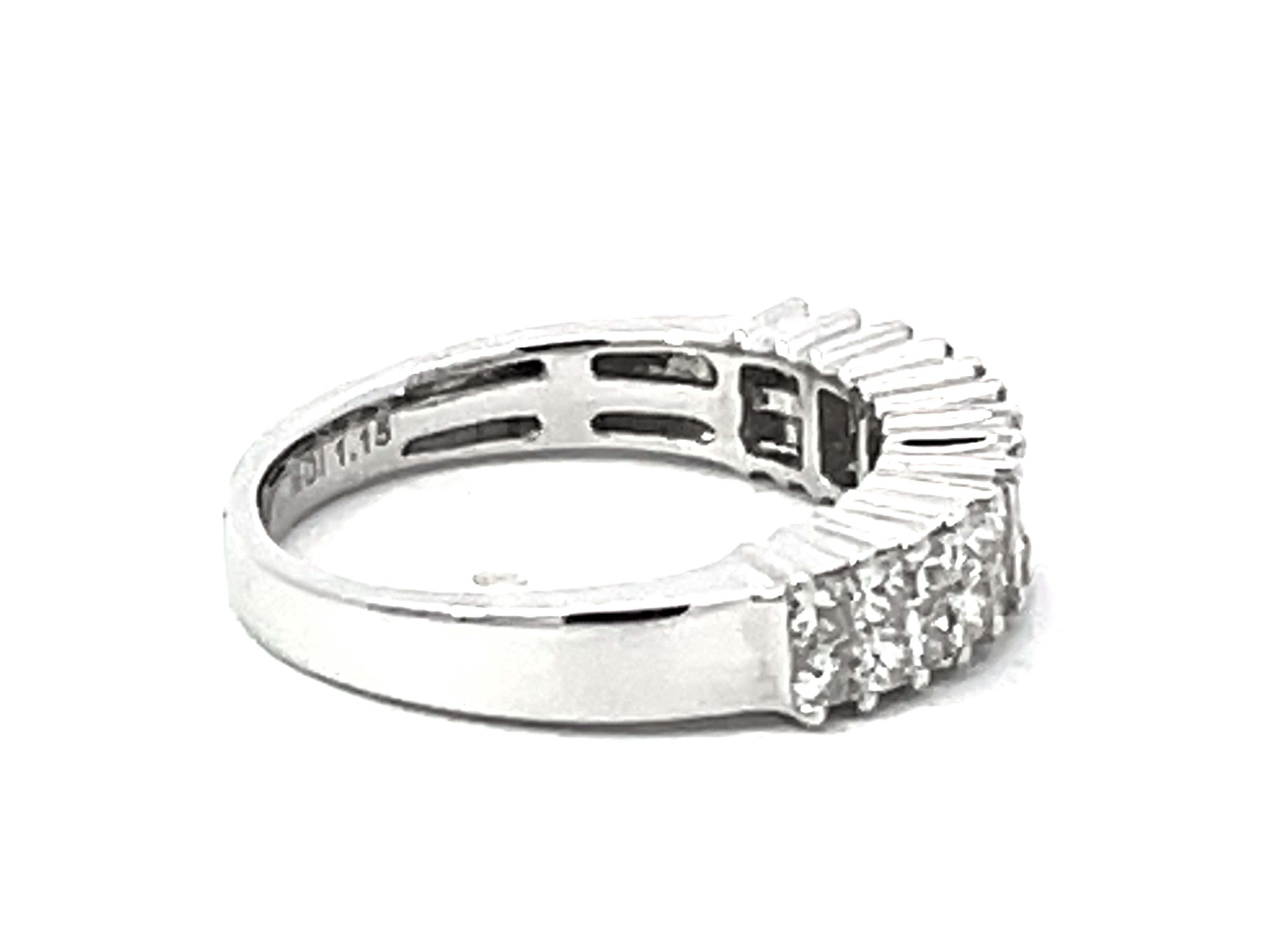 Women's or Men's Princess Cut Prong Set Double Diamond Row Band Ring Solid 18k White Gold For Sale