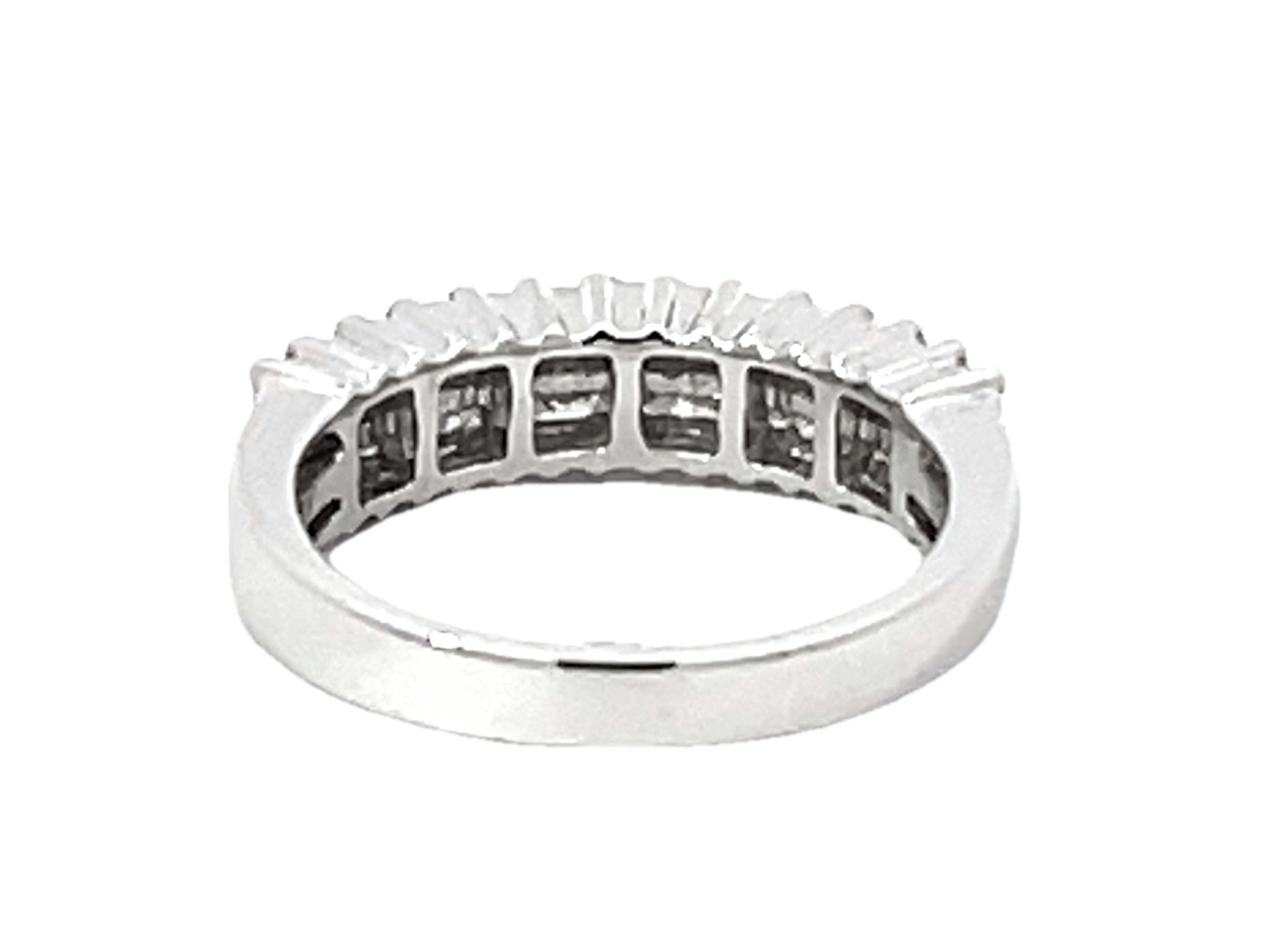 Princess Cut Prong Set Double Diamond Row Band Ring Solid 18k White Gold For Sale 2