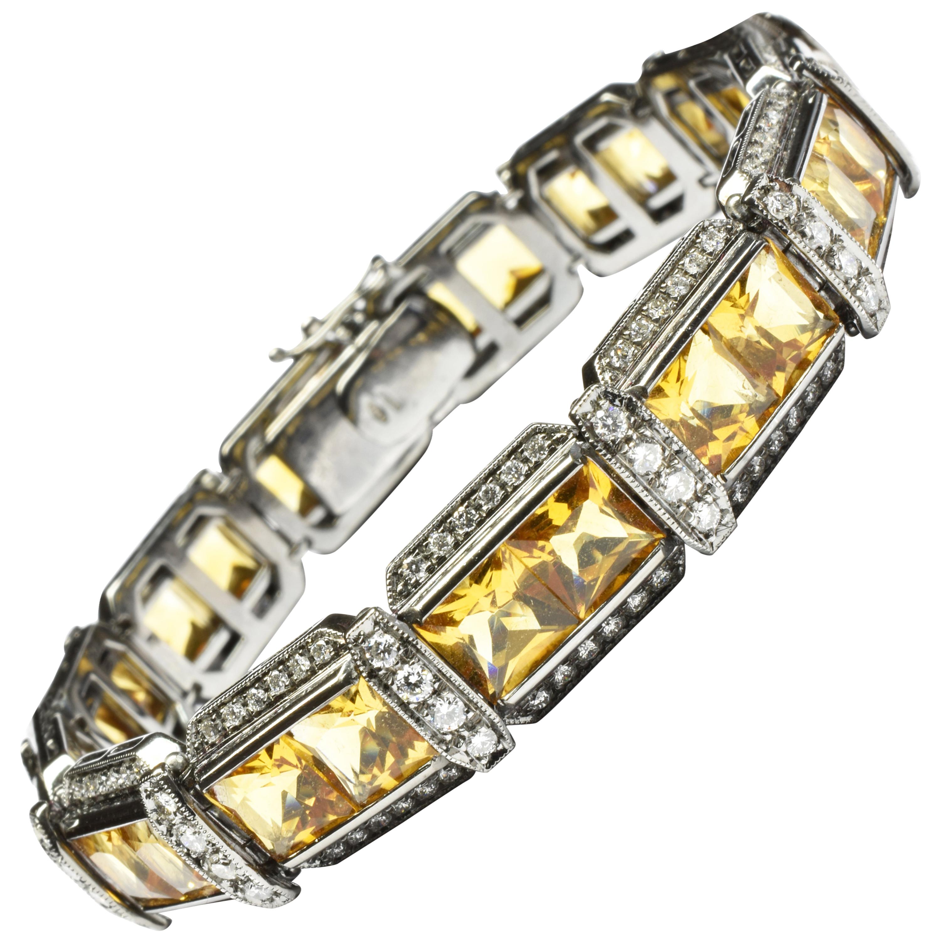 Prinzessinnenschliff-Quarz und Diamanten Schwarzgold-Armband, Italien
