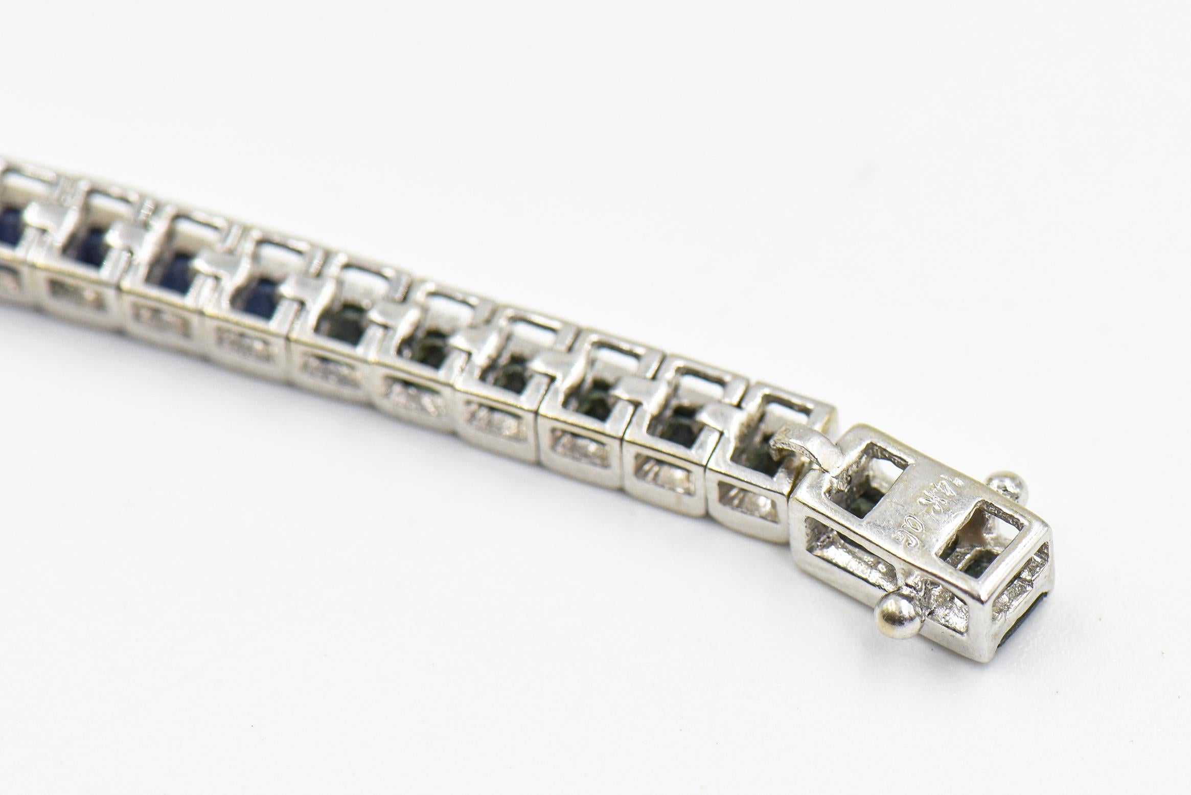 Princess-Cut Rainbow Sapphire White Gold Tennis Bracelet  For Sale 7