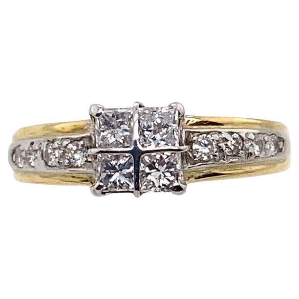 Princess Cut & Round Diamonds Engagement Ring Set in 18ct Gold