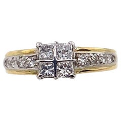 Princess Cut & Round Diamonds Engagement Ring Set in 18ct Gold