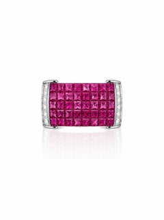 ARAYIAN Princess-Cut Ruby and Diamond Statement Ring in White Gold