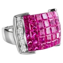 ARAYIAN Princess-Cut Ruby and Diamond Statement Ring in White Gold