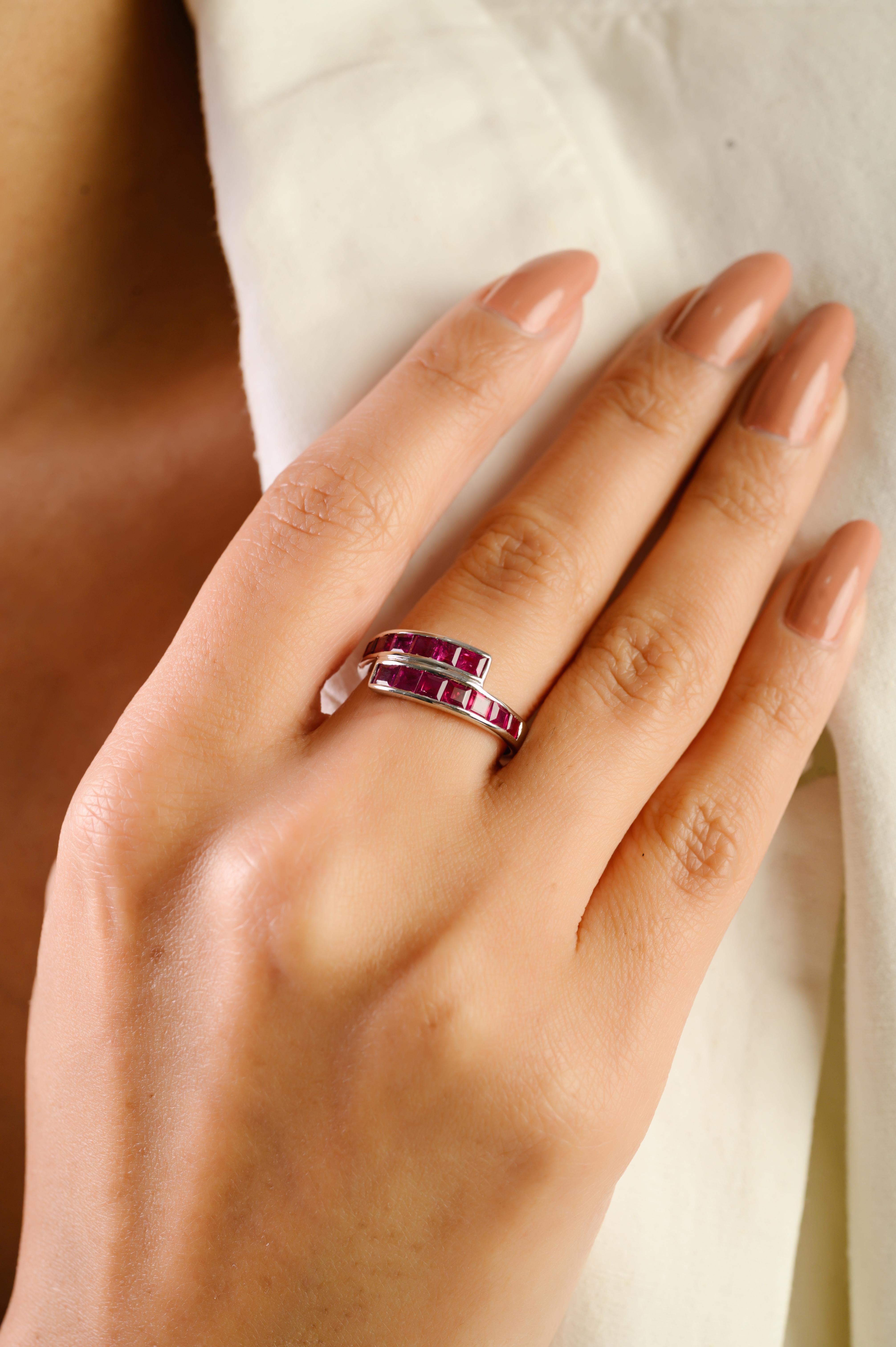 Princess Cut Ruby Channel Set Geometric Wrap Bypa… - image 2