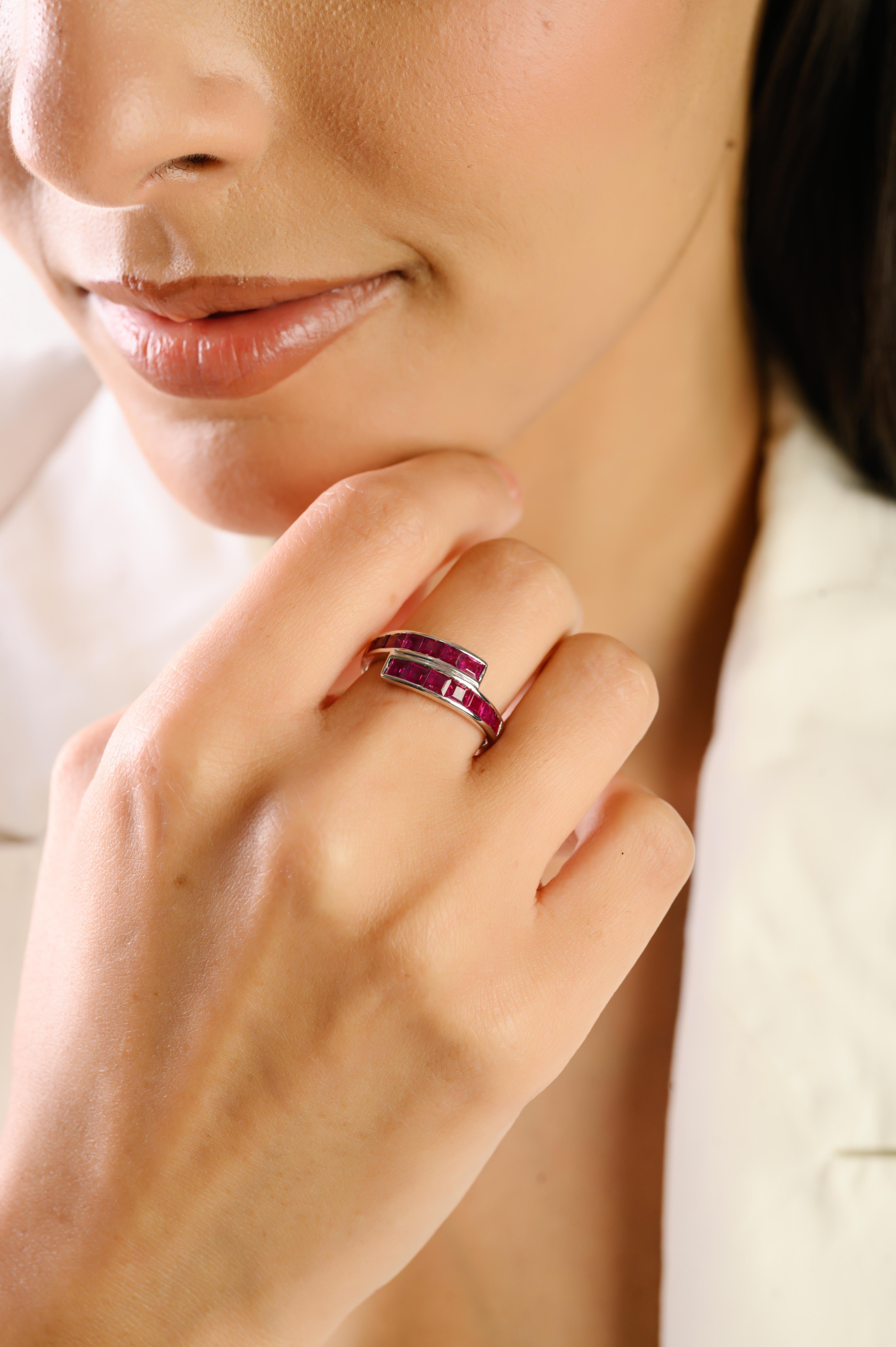 Princess Cut Ruby Channel Set Geometric Wrap Bypa… - image 4