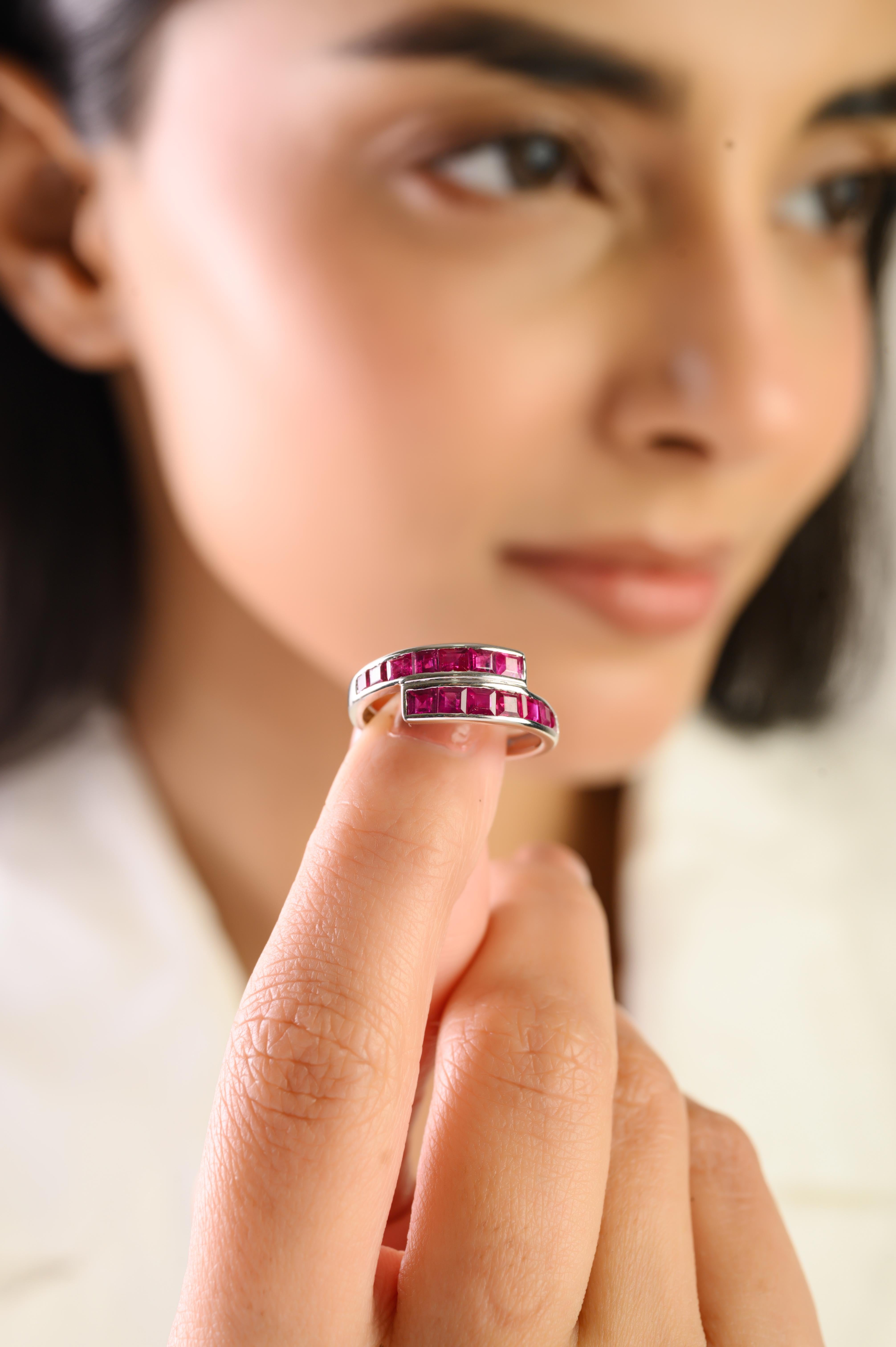 Princess Cut Ruby Channel Set Geometric Wrap Bypa… - image 6