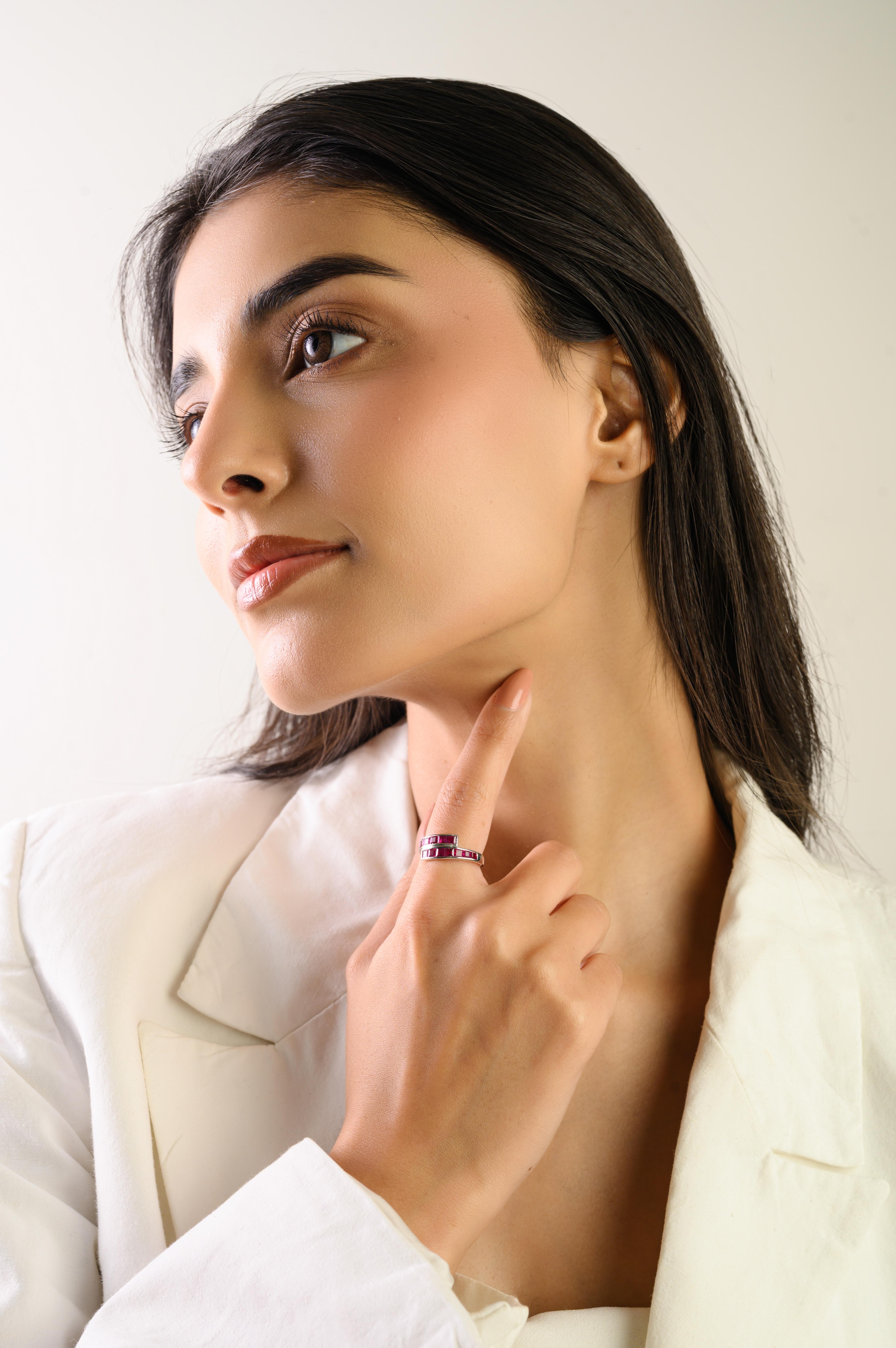 Princess Cut Ruby Channel Set Geometric Wrap Bypa… - image 8