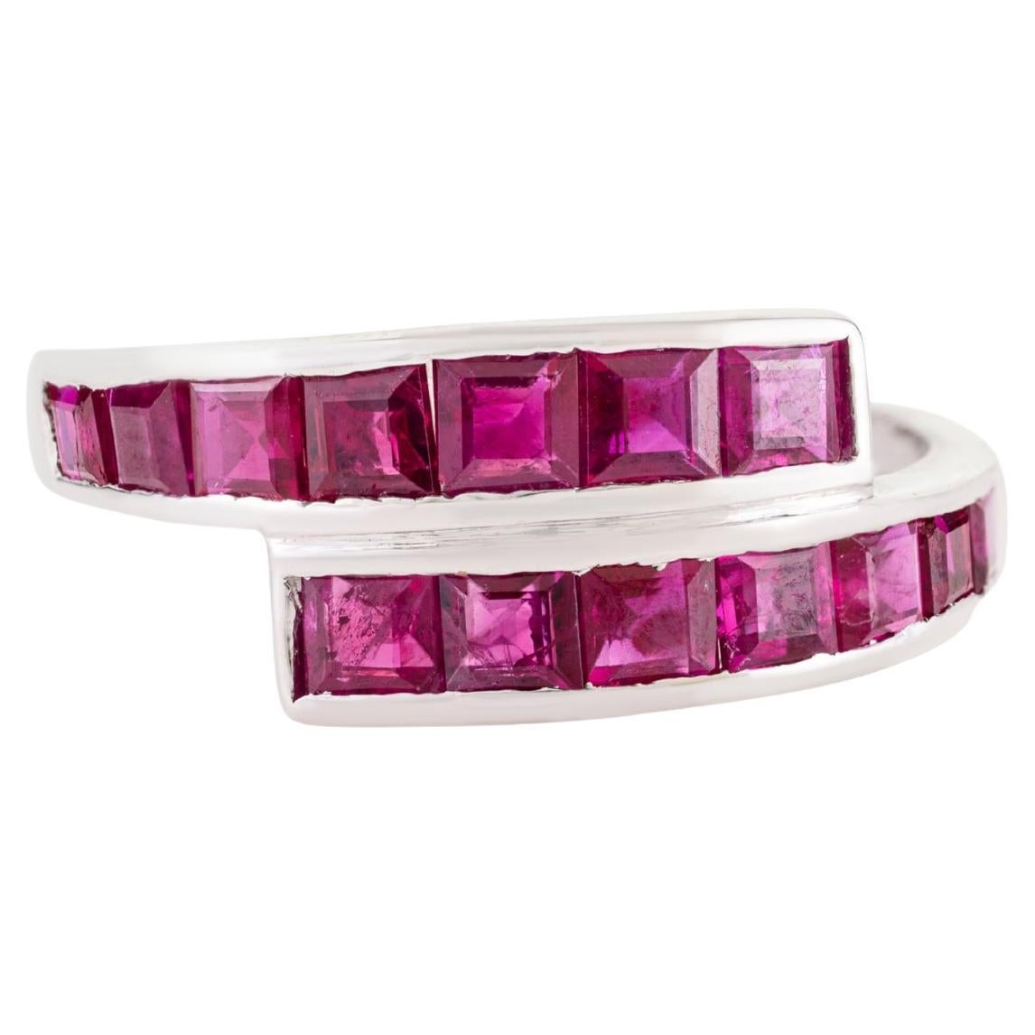 Princess Cut Ruby Channel Set Geometric Wrap Bypa… - image 1
