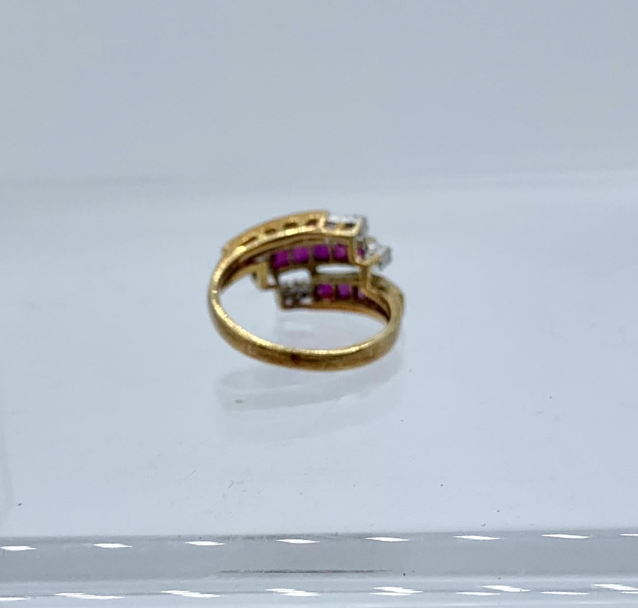Women's Princess Cut Ruby Diamond Ring Stacking Stack 14 Karat Gold Wedding Engagement For Sale