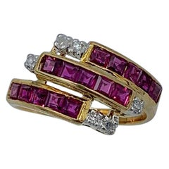 Vintage Princess Cut Ruby Diamond Ring Stacking Stack 14 Karat Gold Wedding Engagement