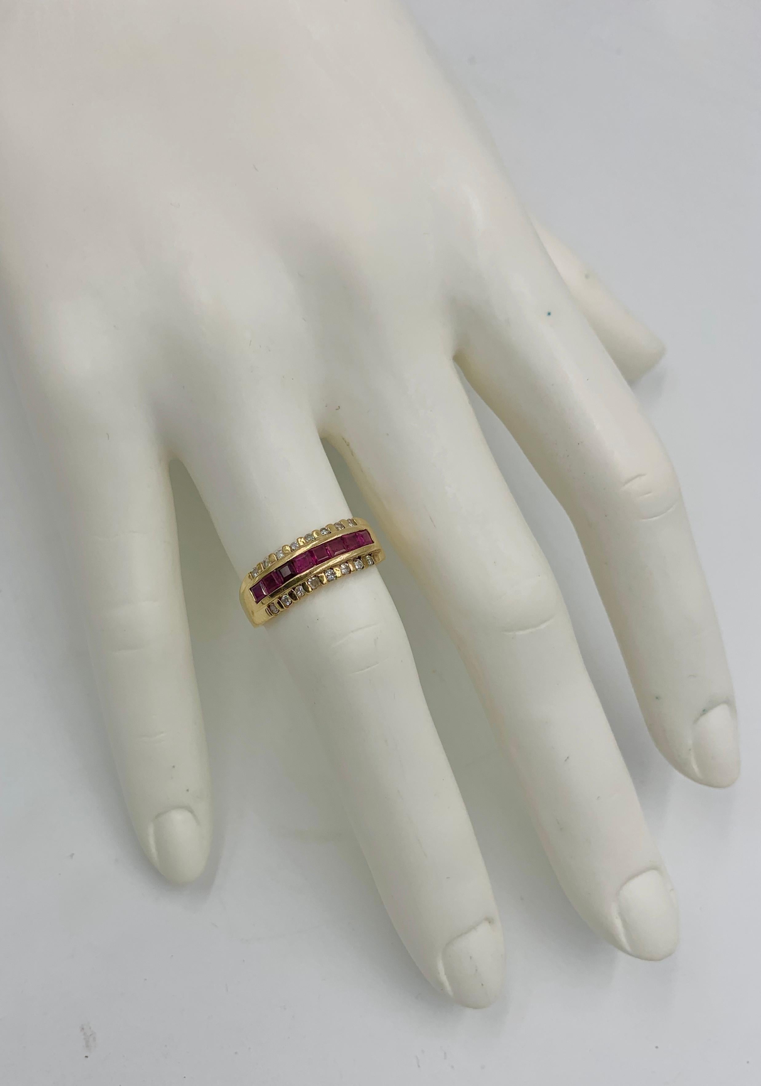 Princess Cut Ruby Diamond Wedding Engagement Band Ring Stacking 14 Karat Gold In Good Condition For Sale In New York, NY