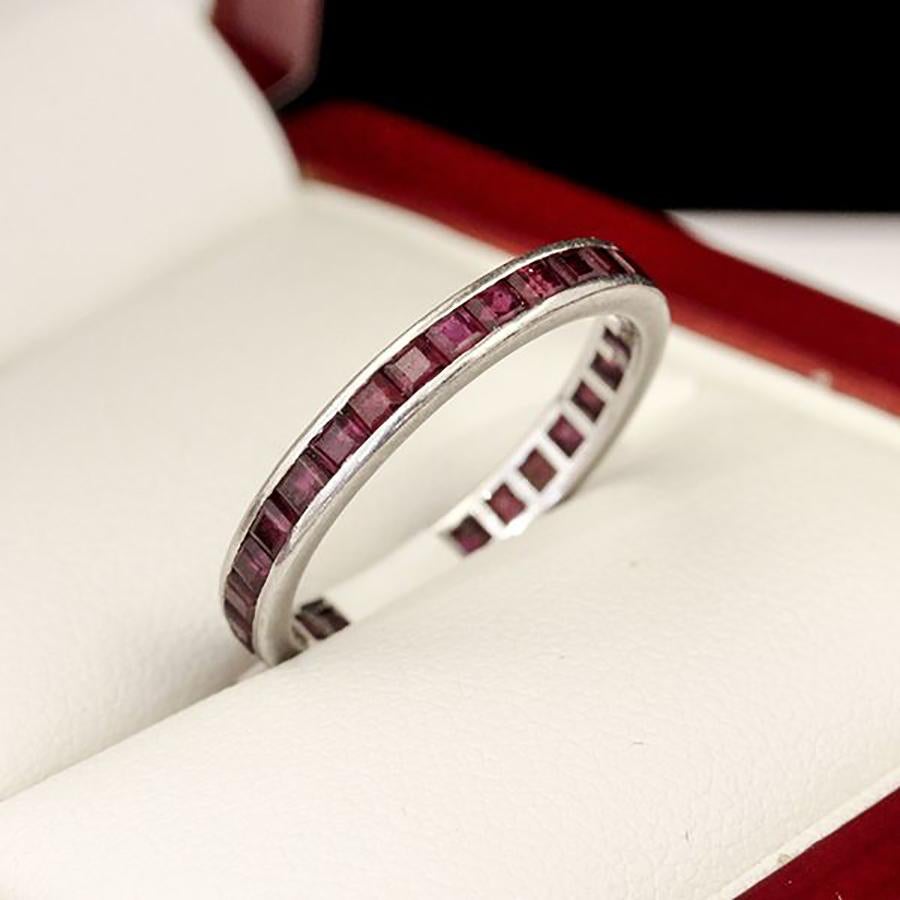 Princess Cut Ruby full Eternity Ring in White Gold In Good Condition For Sale In BALMAIN, NSW