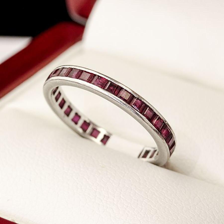 Women's or Men's Princess Cut Ruby full Eternity Ring in White Gold For Sale