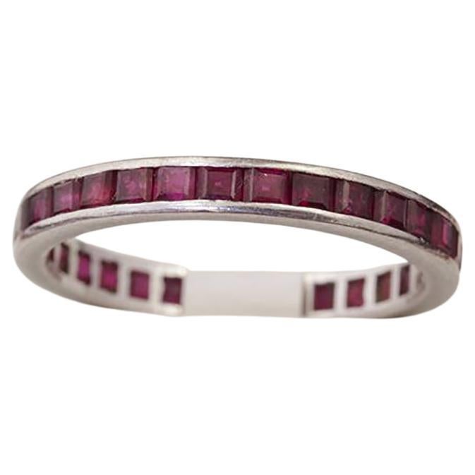 Princess Cut Ruby full Eternity Ring in White Gold For Sale