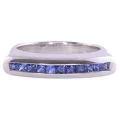 Princess Cut Sapphire 18K White Gold Band