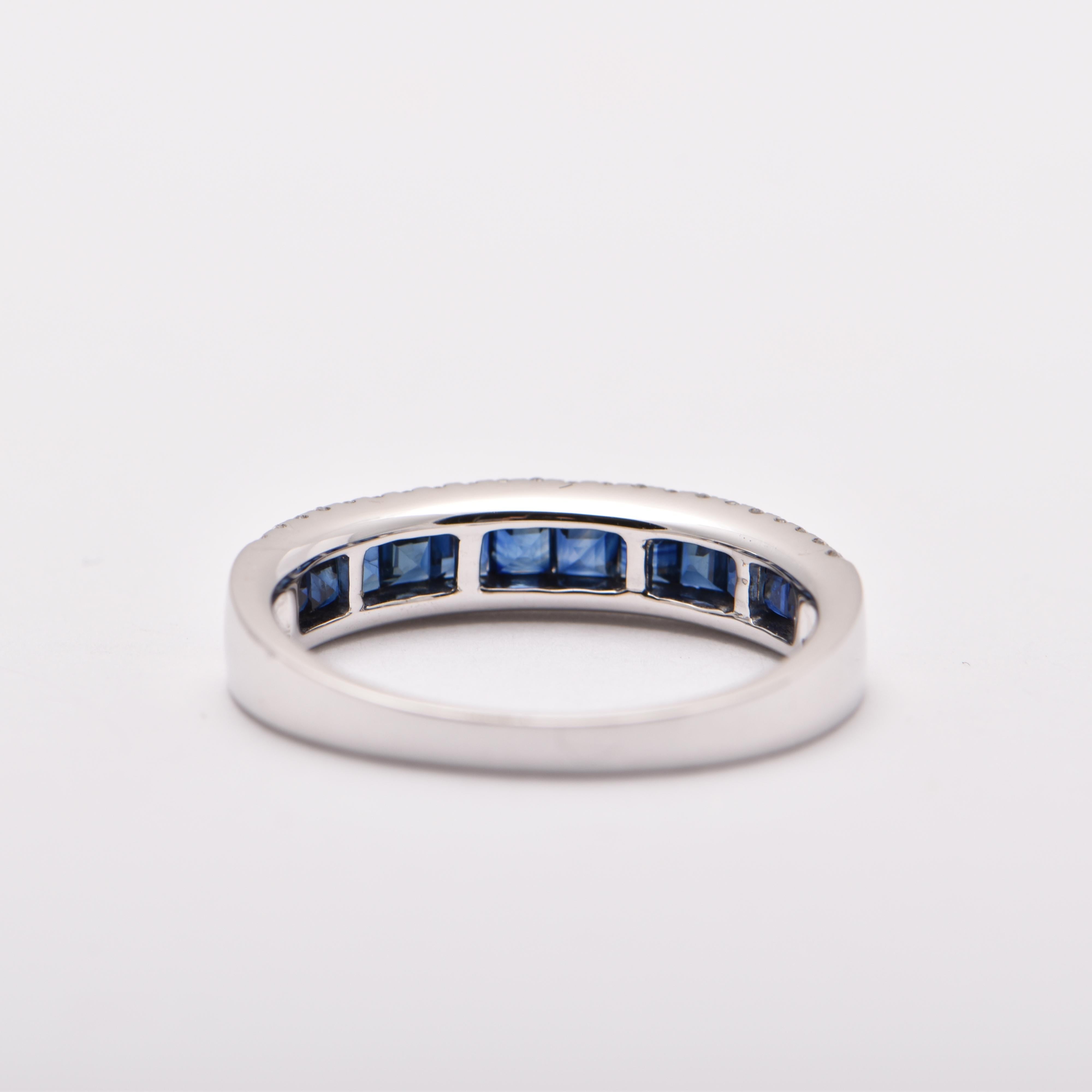 Princess Cut Sapphire and Diamond Band Ring in 18 Carat White Gold In New Condition For Sale In Sydney, AU