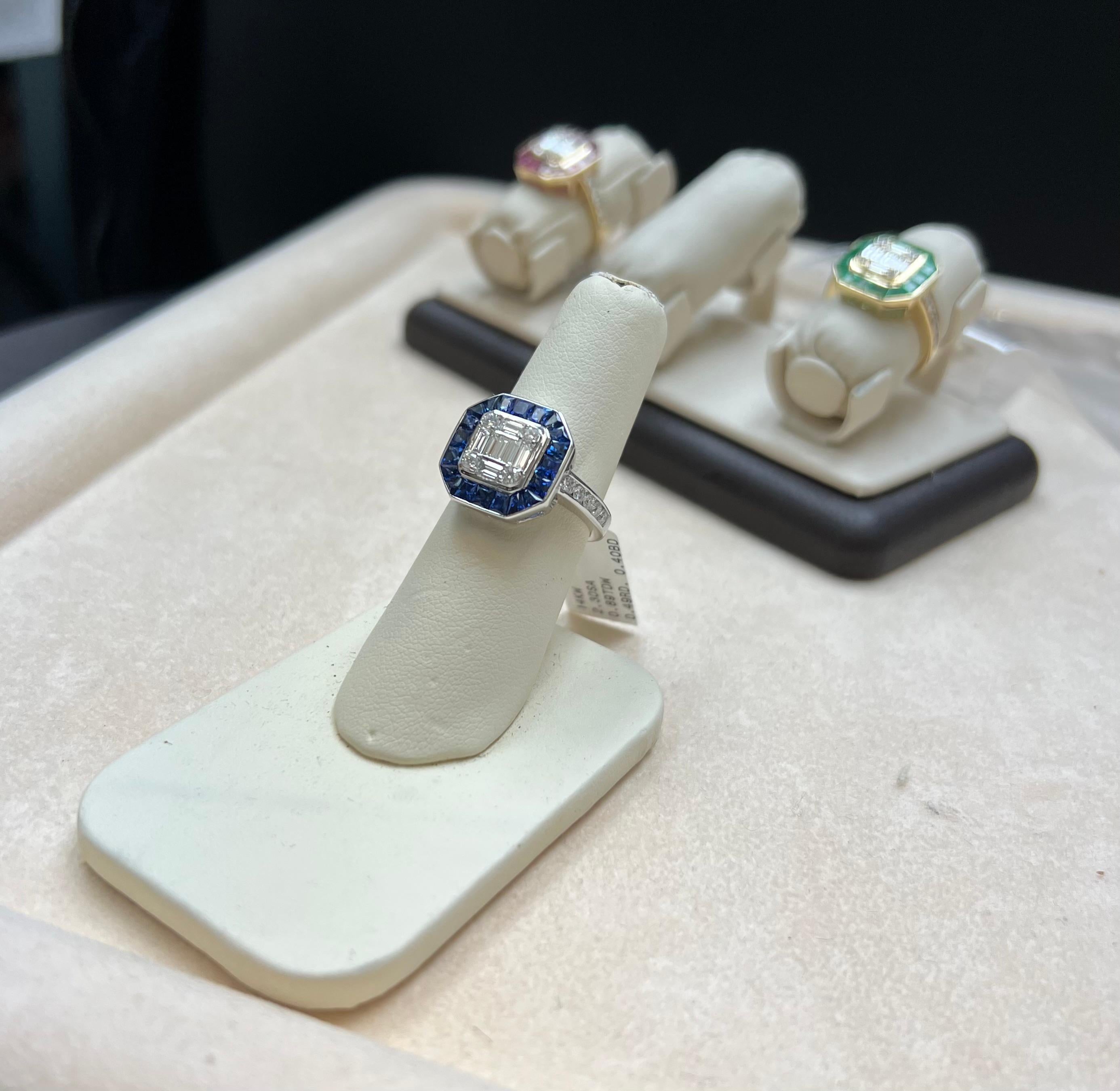 Ring mit Saphir im Prinzessinnenschliff und Diamanten Damen im Angebot