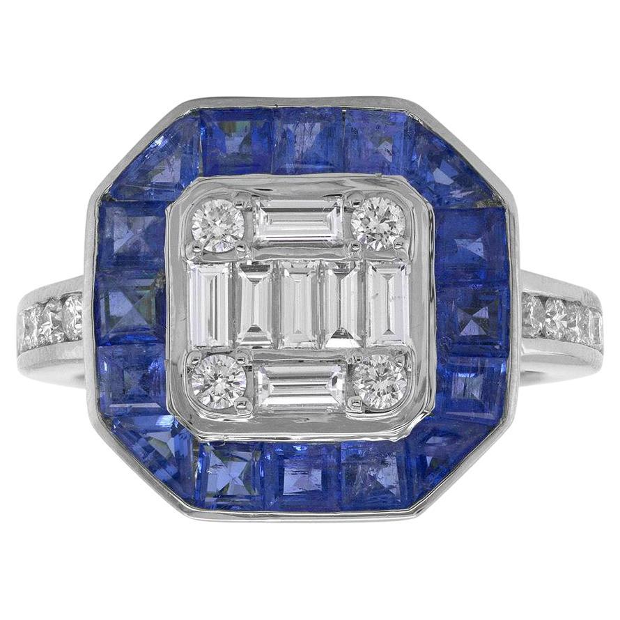 Princess Cut Sapphire and Diamond Ring  For Sale