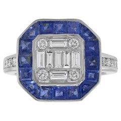 Princess Cut Sapphire and Diamond Ring 