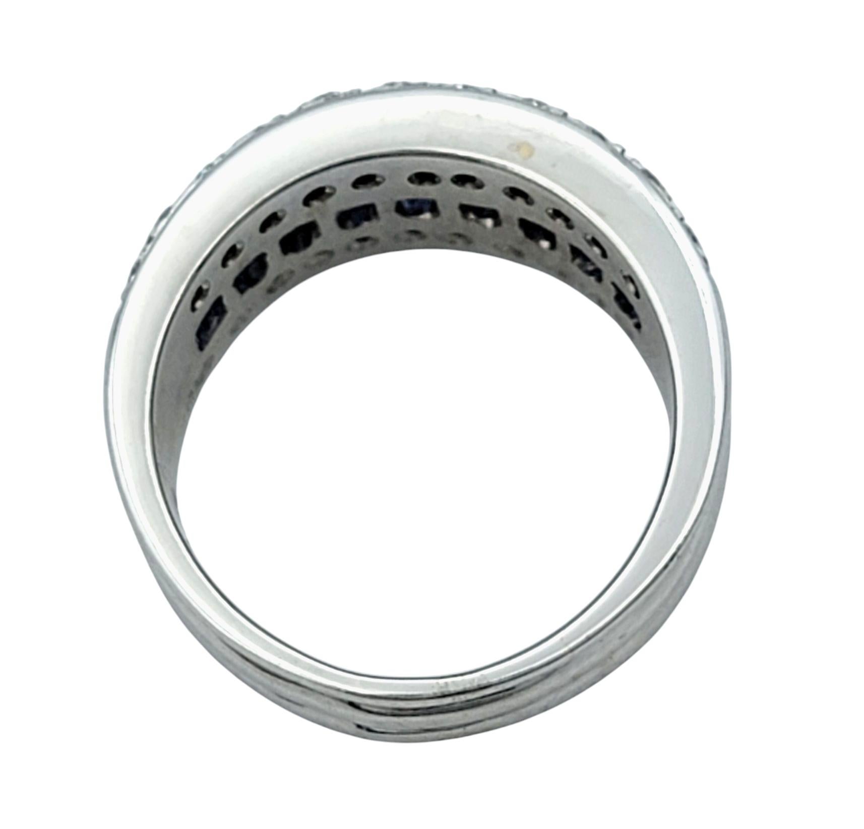 Women's Princess Cut Sapphire and Round Diamond Multi-Row Band Ring 18 Karat White Gold For Sale