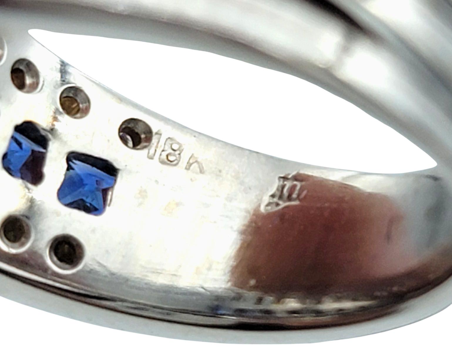 Princess Cut Sapphire and Round Diamond Multi-Row Band Ring 18 Karat White Gold For Sale 2