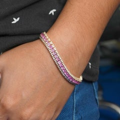 Princess Cut Sapphire Diamond Victorian Bracelet 14kt Yellow Gold Jewelry