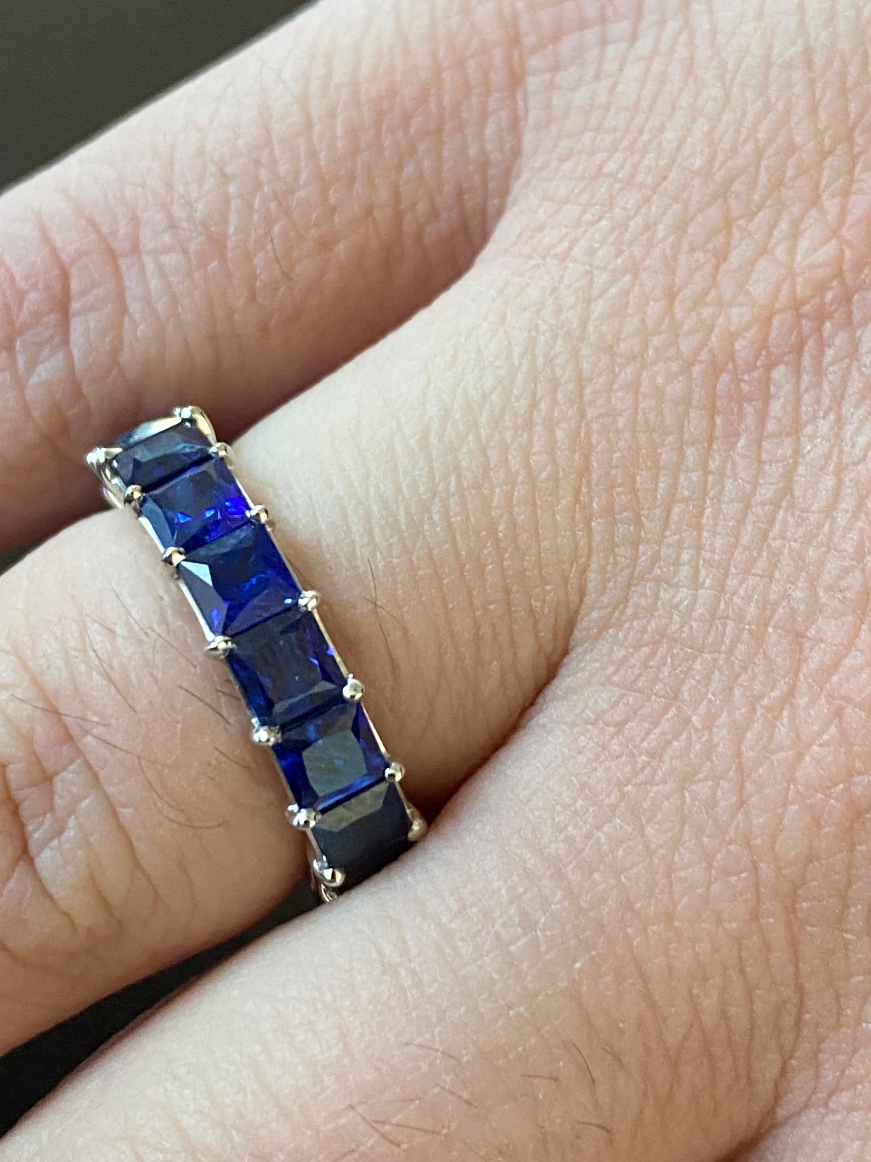 Princess Cut Sapphire Eternity Ring In New Condition For Sale In Great Neck, NY