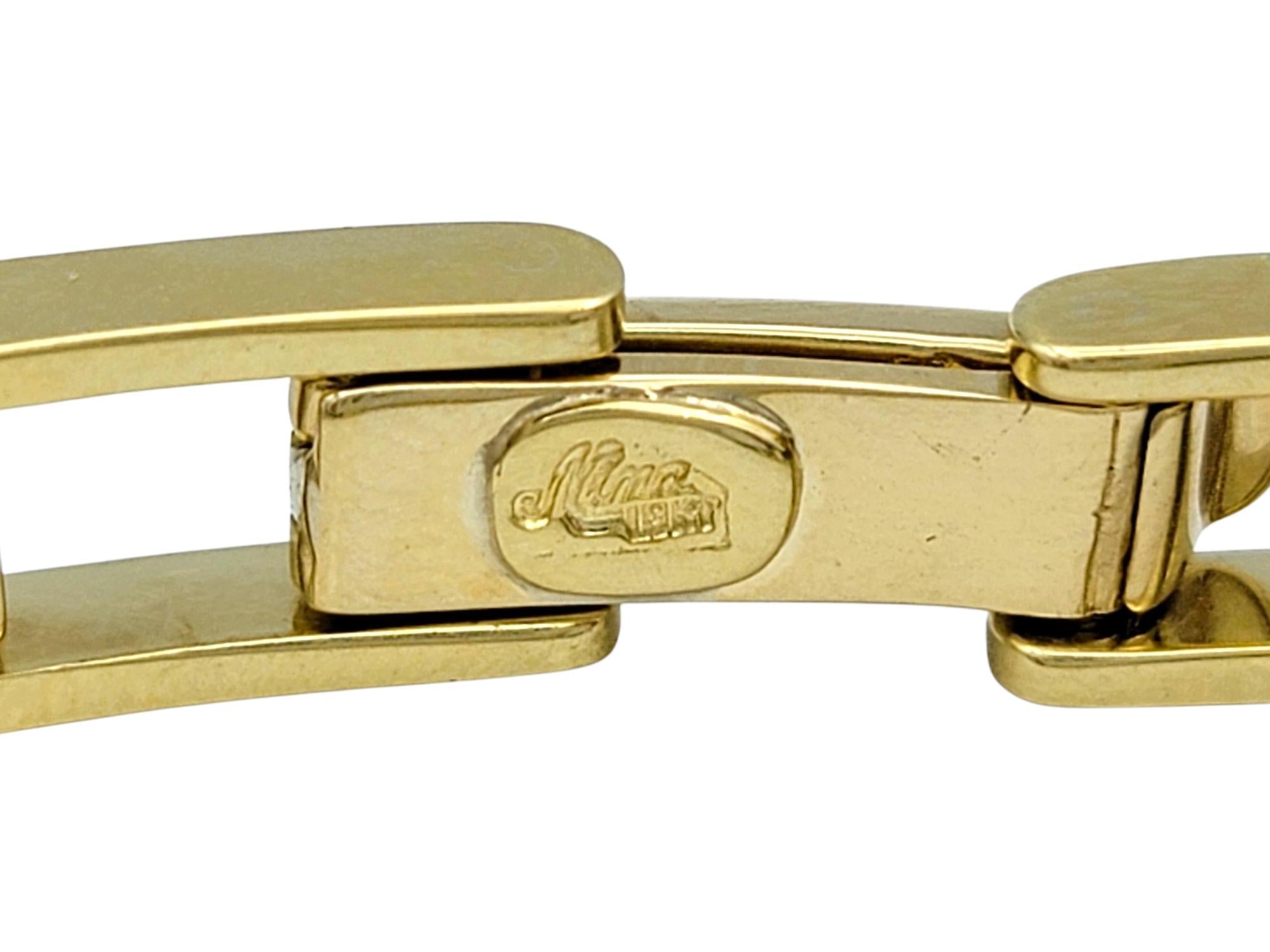 Women's or Men's Princess Cut Sapphire & Round Diamond Link Bracelet in 18 Karat Yellow Gold For Sale