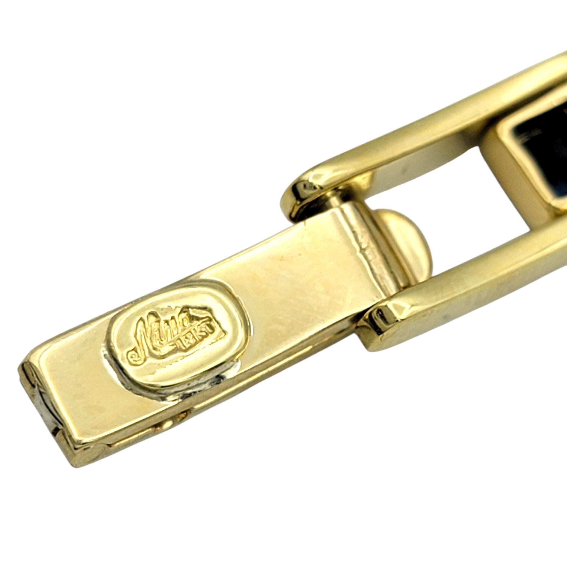Princess Cut Sapphire & Round Diamond Link Bracelet in 18 Karat Yellow Gold For Sale 2