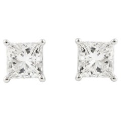 Pendientes de diamantes talla princesa SI/H Solitario Joyas de oro blanco de 18k